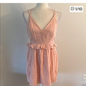 BCBGeneration NWT Pink Strappy Back Dress Size 8 Sleeveless Ruffle Waist